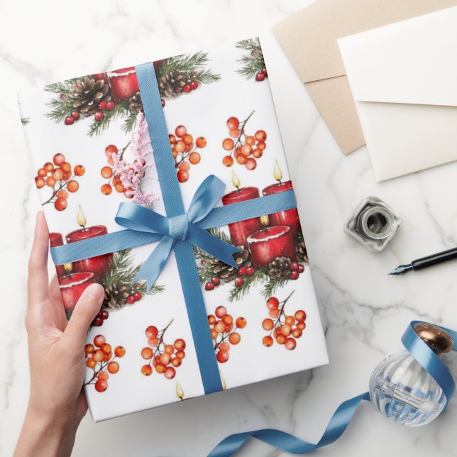 Papier Cadeau Bougies de Noël aquarelle (Cadeaux)