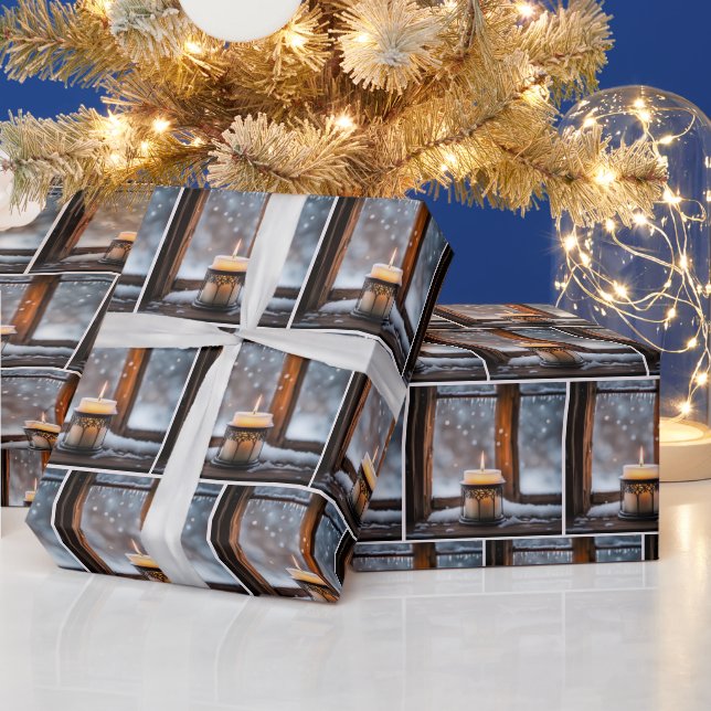 Papier Cadeau Bougies De Noël En Neige (Vacances)