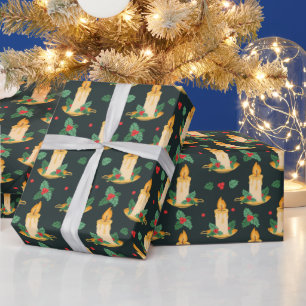 Papier Cadeau Bougies de Noël vintage motif houx