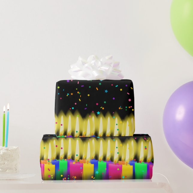Papier Cadeau Bougies et confetti d'anniversaire en noir (Cadeaux de fête)