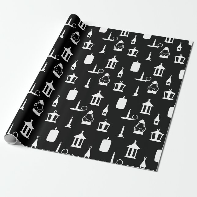 Papier Cadeau Bougies et lanternes Noir (Déroulé)