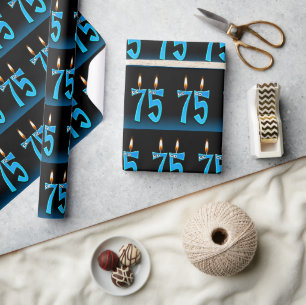 Papier Cadeau bougies humoristiques pour 75 ans avec des globes