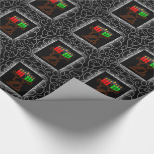 Papier Cadeau Bougies Kwanzaa Lit Kinara avec noir et argent
