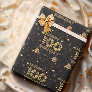 Papier Cadeau Boule de disco dansante en or noir 100e anniversai