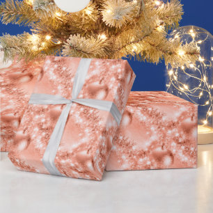 Papier Cadeau Boule de Noël de couleur corail élégante