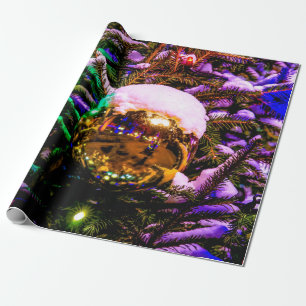 Papier Cadeau Boule de Noël jaune