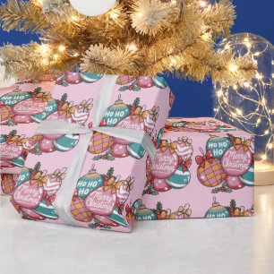 Papier Cadeau Boule disco Ho Ho Ho vintage tendance Noël rétro