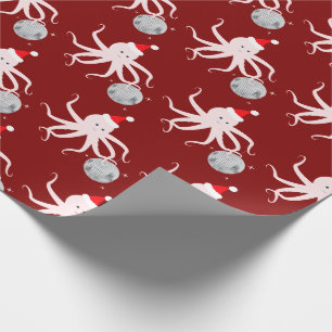 Papier Cadeau Boule Disco Pink Octopus Santa Hat Noël