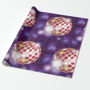 Papier Cadeau Boule disco rétro années 70 Rouge vibrant