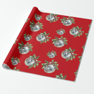 Papier Cadeau Boule Disco Vintage Cadeau Noël Rouge
