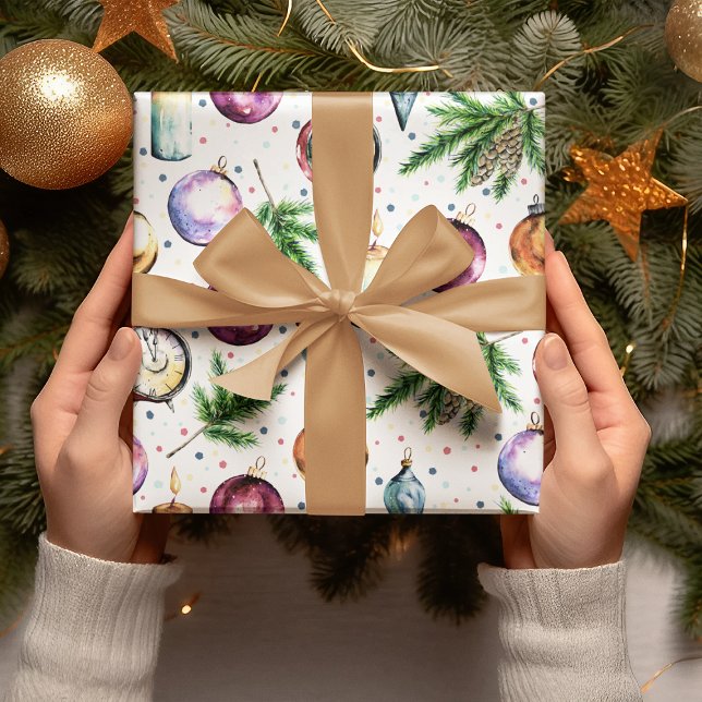 Papier Cadeau Boule festive de Noël à l'aquarelle  (Créateur téléchargé)