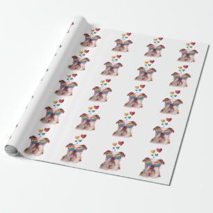Papier Cadeau Bouledogue anglais avec coeurs Saint-Valentin
