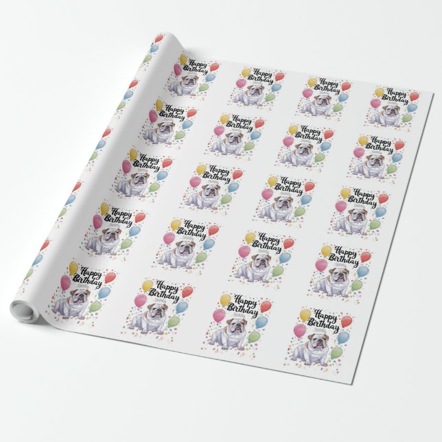 Papier Cadeau Bouledogue avec Ballons (Déroulé)