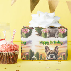 Papier Cadeau Bouledogue français Cactus Bouledogue français