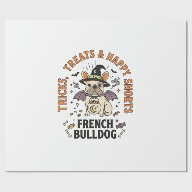 Papier Cadeau Bouledogue Français Farceur Halloween (Plat)