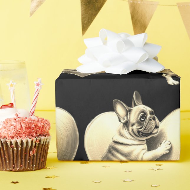 Papier Cadeau Bouledogue Français Je t'aime (Fête d'anniversaire)