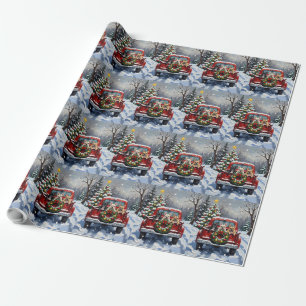 Papier Cadeau Bouledogue Français Noël Camion Rouge Fêtes