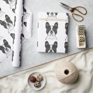 Papier Cadeau Bouledogue français piebal noir / motif Frenchie