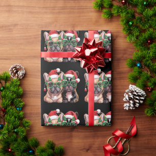 Papier Cadeau Bouledogue français portant des lunettes de sapin