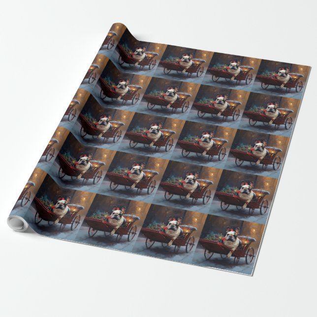 Papier Cadeau Bouledogue français saison festive de Noël (Déroulé)