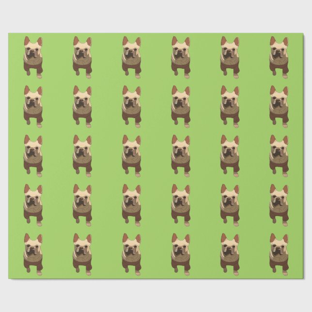 Papier Cadeau Bouledogue Français, Vert Citron (Couture)
