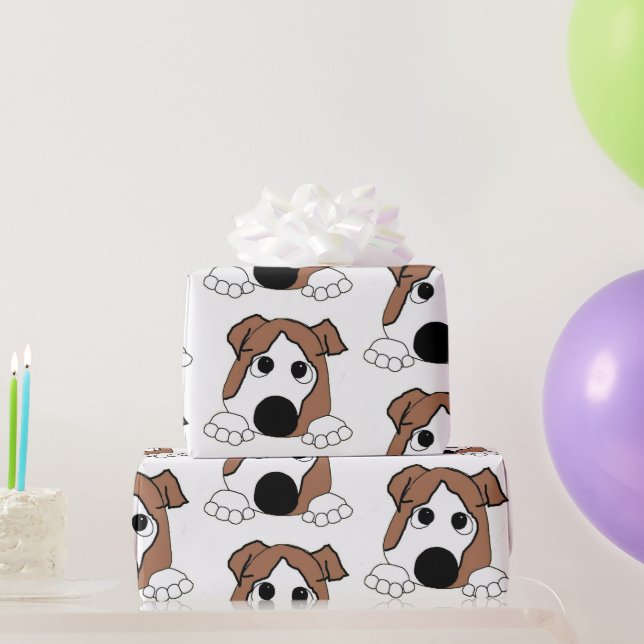 Papier Cadeau bouledogue rouge et blanc qui regarde bande dessin (Cadeaux de fête)