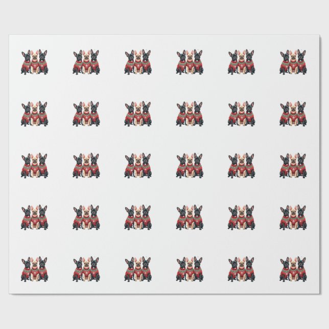 Papier Cadeau Bouledogues français de Noël Frenchie de Xmas Chie (Plat)