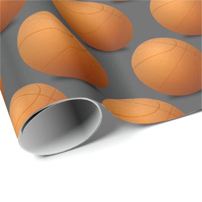 Papier Cadeau boules de basket sur gris foncé (Coin rond)