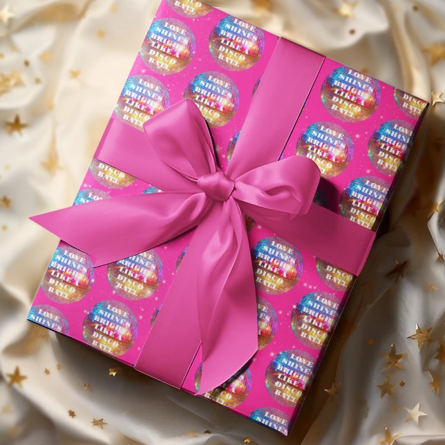 Papier Cadeau Boules de disco rétro pailletées rose vif chic pou (Créateur téléchargé)