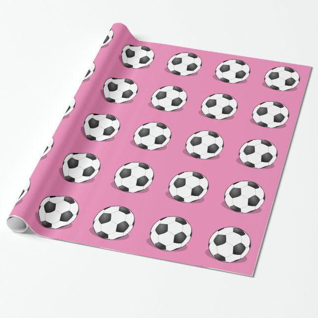 Papier Cadeau Boules De Football Sur Arrière - plan Rose (Déroulé)