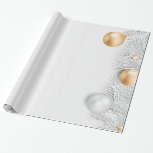 Papier Cadeau Boules de Noël, Branches de Pin (Déroulé)
