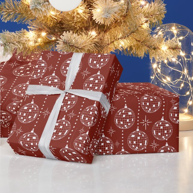 Papier Cadeau Boules de Noël disco rouge et blanc (Vacances)