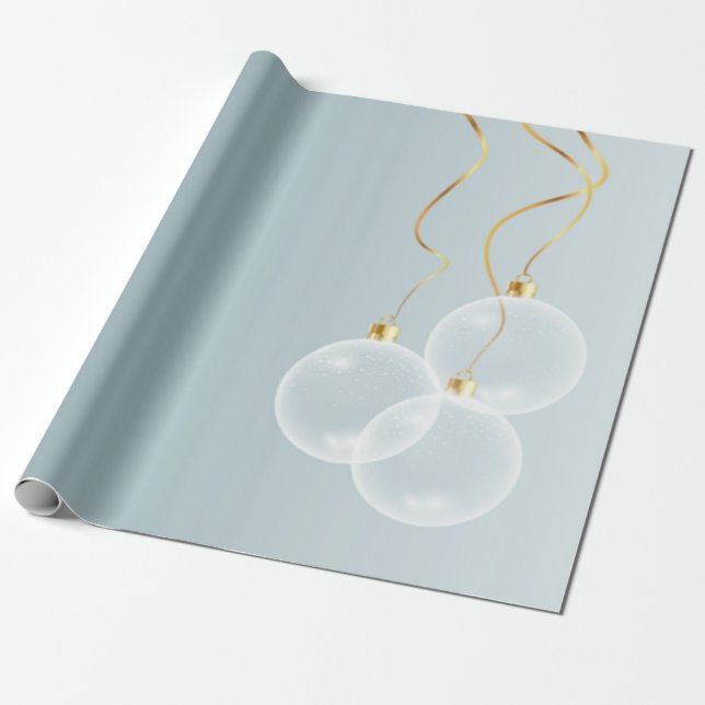 Papier Cadeau Boules de Noël élégantes Bleu Vacances (Déroulé)