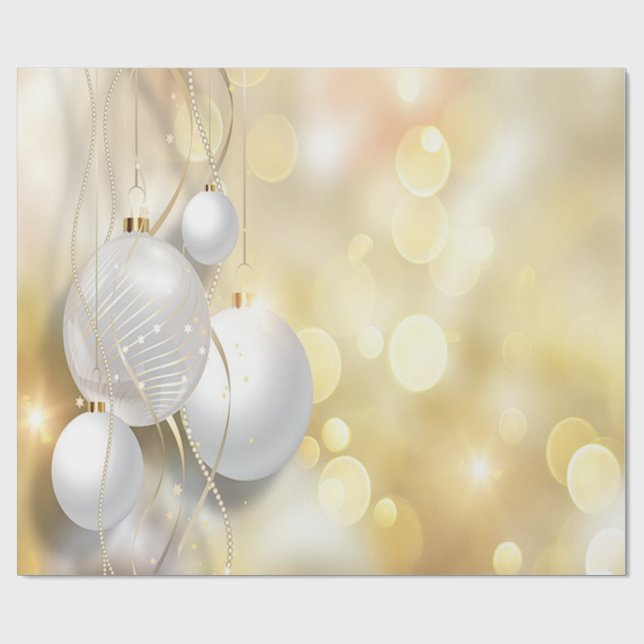 Papier Cadeau Boules de Noël en Or, Fêtes (Plat)