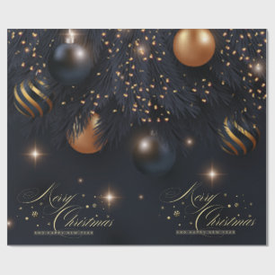 Papier Cadeau Boules de Noël Pine Tree Branches Noir