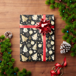 Papier Cadeau Boules de Noël pour sapin avec flocons de neige él