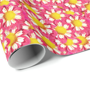 Papier Cadeau Bouquet Dahlia - corail et blanc avec jaune