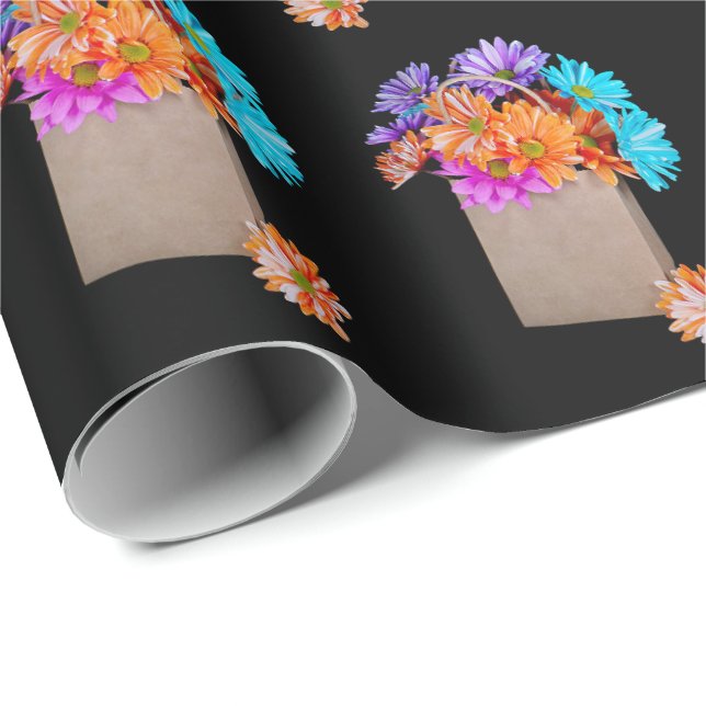 Papier Cadeau Bouquet Daisy Dans Sac En Papier (Coin rond)