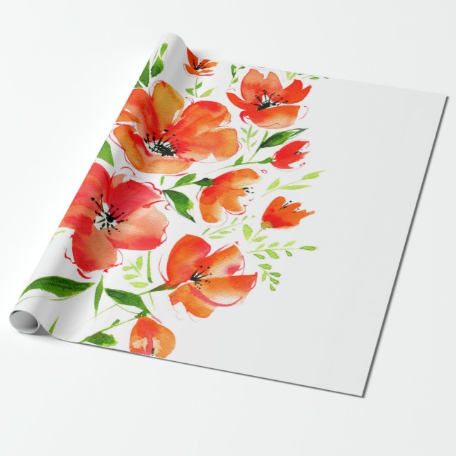 Papier Cadeau Bouquet d'aquarelle de fleurs de pavot (Déroulé)