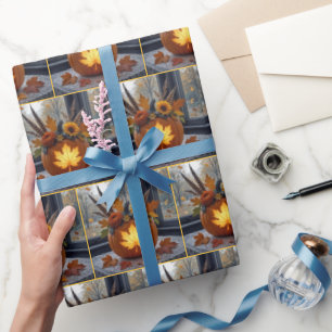 Papier Cadeau Bouquet d'automne dans un Citrouille orange