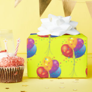 Papier Cadeau bouquet de ballon d'anniversaire sur jaune