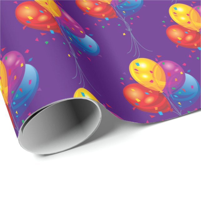 Papier Cadeau bouquet de ballon d'anniversaire sur violet (Coin rond)