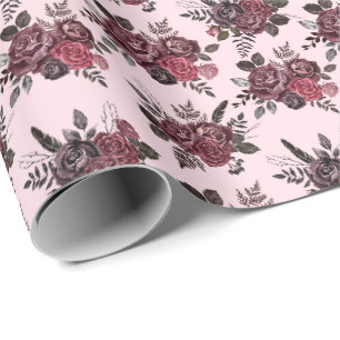 Papier Cadeau Bouquet de fleurs de Bourgogne sur rose doux
