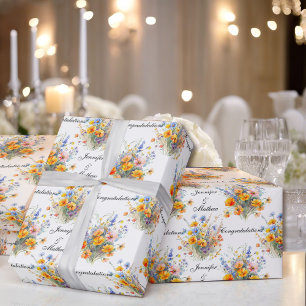 Papier Cadeau Bouquet de fleurs de mariage Personnaliser Noms Mi