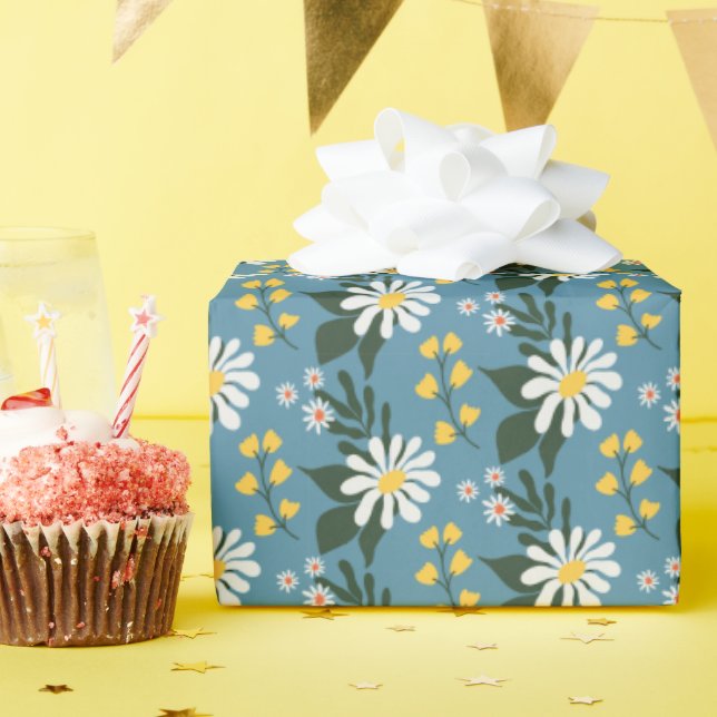 Papier Cadeau Bouquet de fleurs d'été en bleu (Fête d'anniversaire)