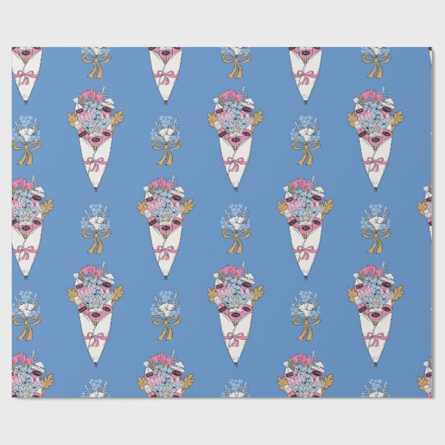 Papier Cadeau Bouquet de fleurs et de parfum en bundle sur fond  (Plat)