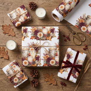 Papier Cadeau Bouquet de fleurs rustique à la bougie d'automne
