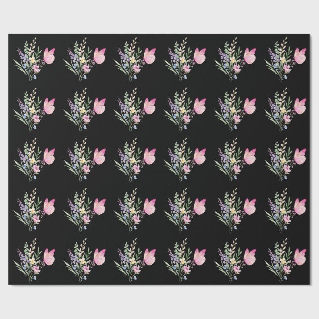 Papier Cadeau Bouquet de fleurs sauvages à l'aquarelle avec papi (Plat)