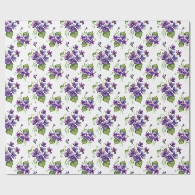 Papier Cadeau Bouquet de fleurs violettes à l'aquarelle  (Plat)