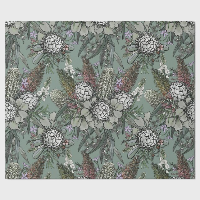 Papier Cadeau Bouquet de fleurs Wild Sage Bush - Protea & Grevil (Couture)